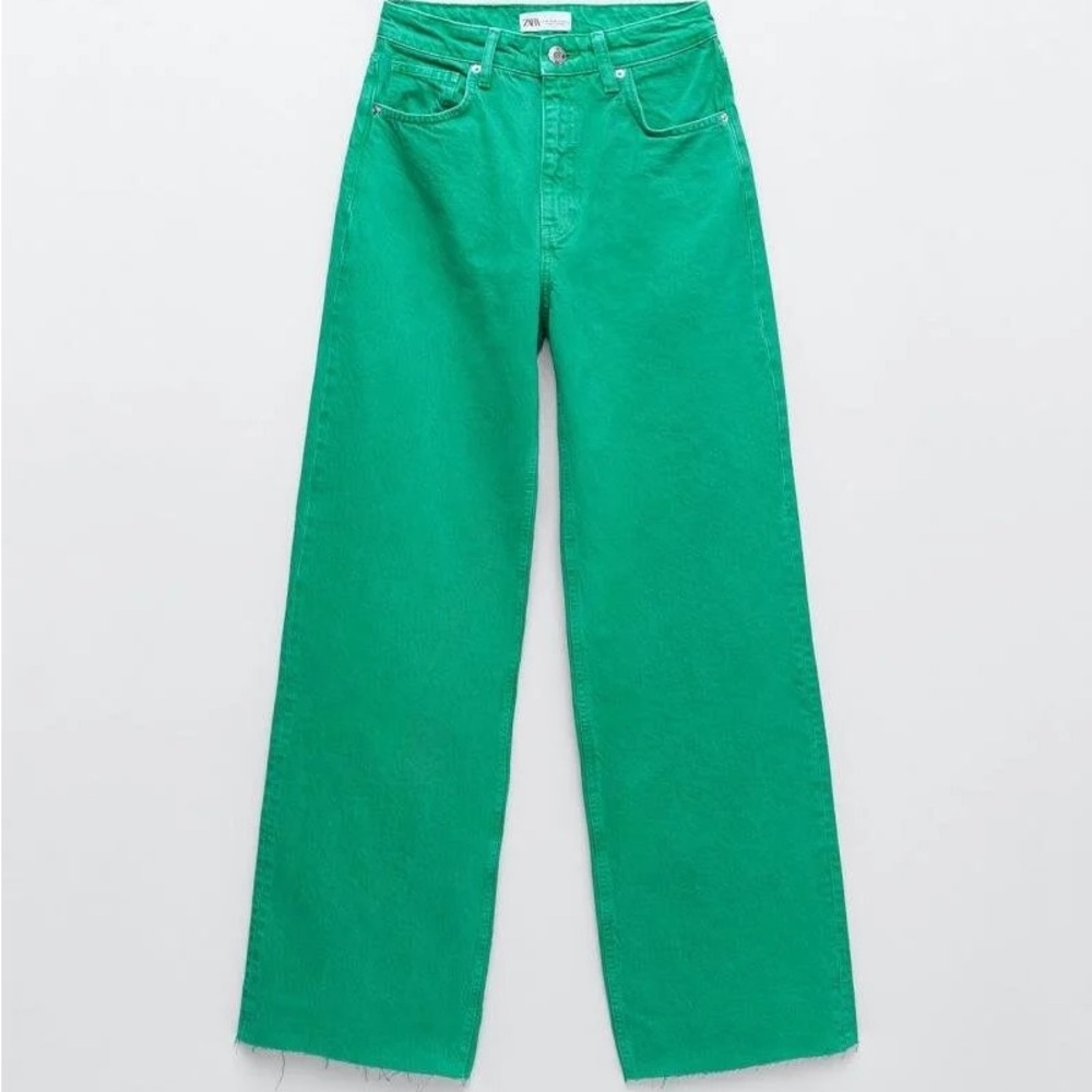 Zara Green Flare & Wide Leg Jeans